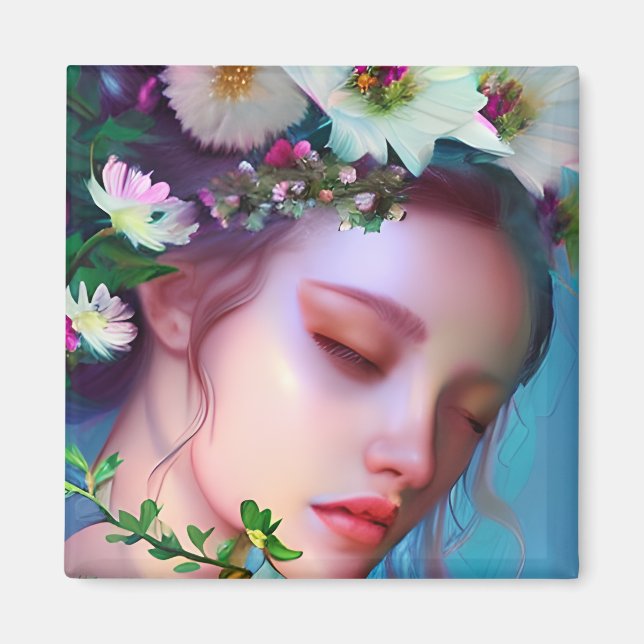 Pretty Fairy Flowers in Hair Fantasy Art   Magnet (Front)