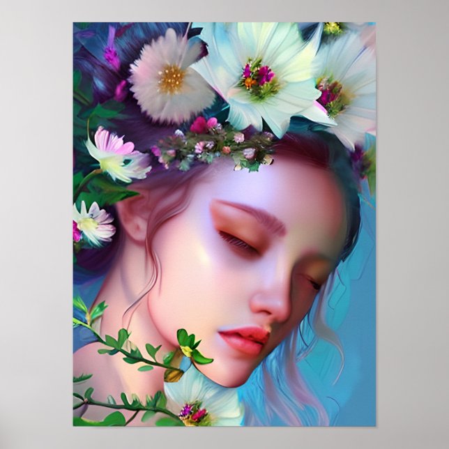 Pretty Fairy Flowers in Hair Fantasy Art   Poster (Front)