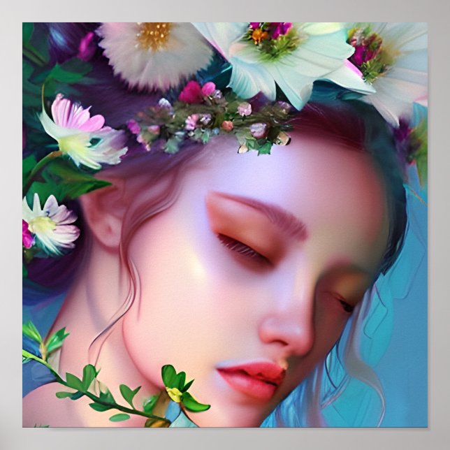 Pretty Fairy Flowers in Hair Fantasy Art   Poster (Front)