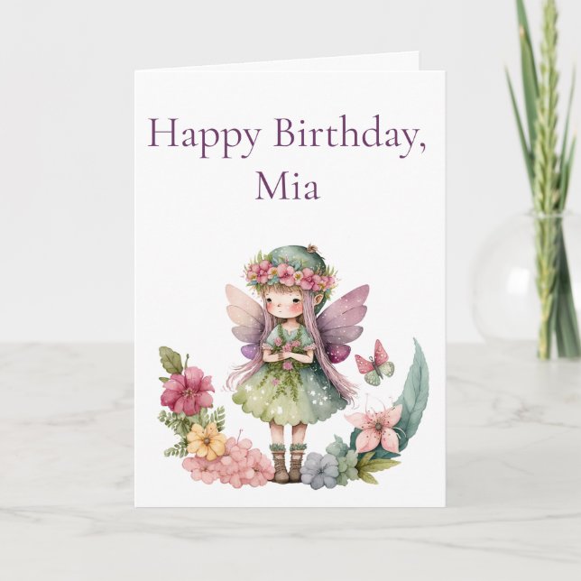 Pretty Fairy Garden Girls Birthday Card (Front)