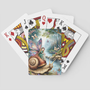 Pretty Fairy Land with cute Snail and Butterflies Playing Cards