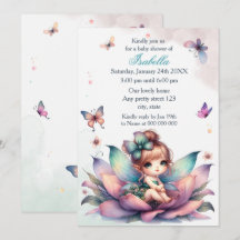 Pretty fairy sitting inside flower baby shower