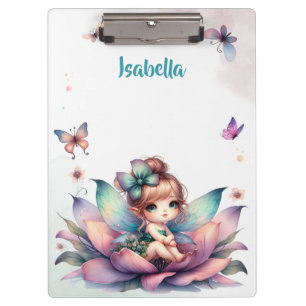 Pretty fairy sitting inside flower clipboard
