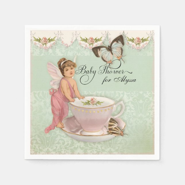Pretty Fairy Teacup Tea Party Baby Shower Decor Napkin (Front)