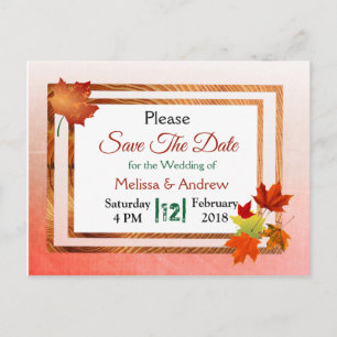 Pretty Fall Autumn Leaves Wedding Save the Date Announcement Postcard