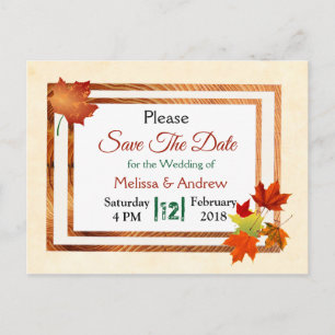 Pretty Fall Autumn Leaves Wedding Save the Date Announcement Postcard