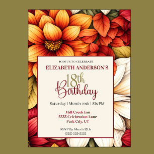 Pretty Fall Dahlia Flower 18th Birthday Invitation