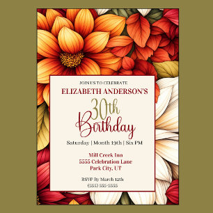 Pretty Fall Dahlia Flower 30th Birthday Invitation