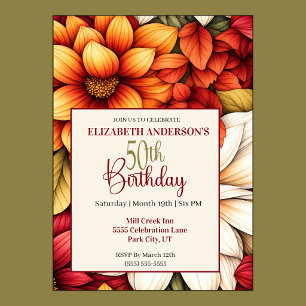 Pretty Fall Dahlia Flower 50th Birthday Invitation