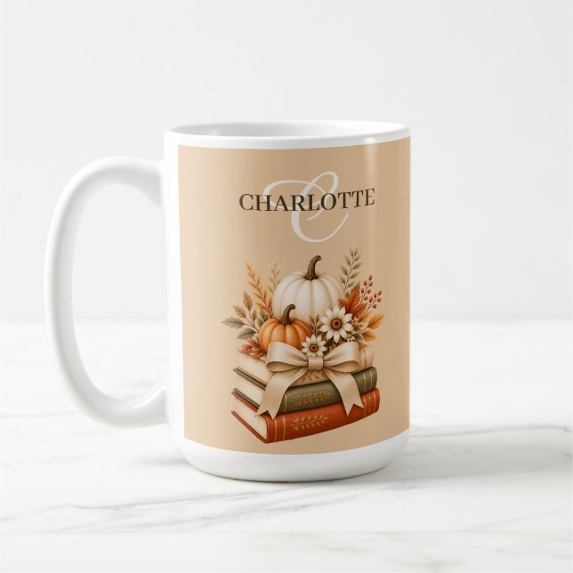 Pretty Fall Floral Bookish Keepsake Coffee Mug (Left)