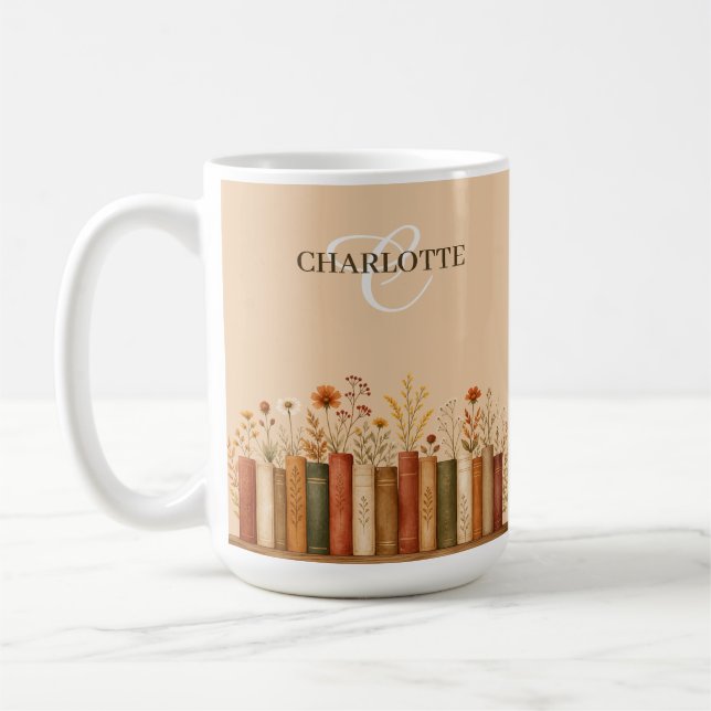 Pretty Fall Floral Bookish Keepsake Coffee Mug (Left)