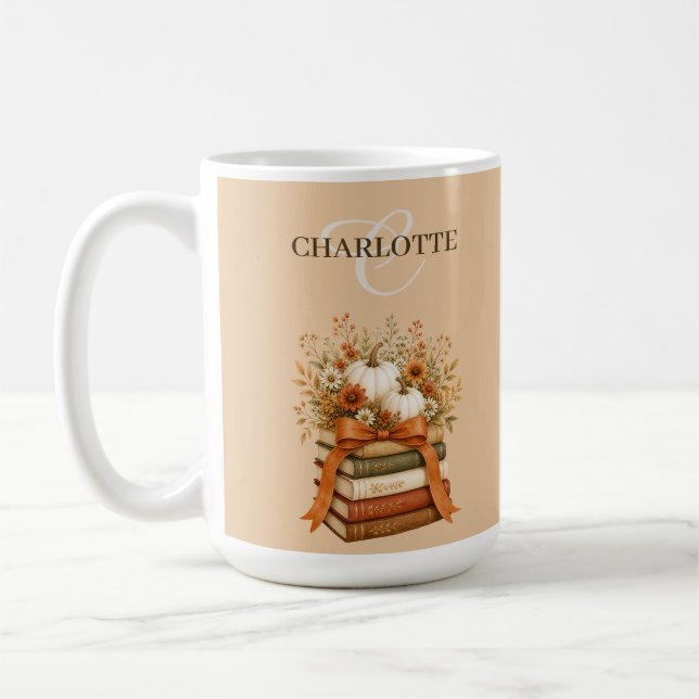 Pretty Fall Floral Bookish Keepsake Coffee Mug (Left)