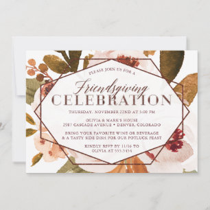 Pretty Fall Floral Friendsgiving Celebration Invitation