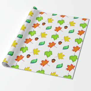 Pretty Fall Leaves and Acorns Gift Wrap