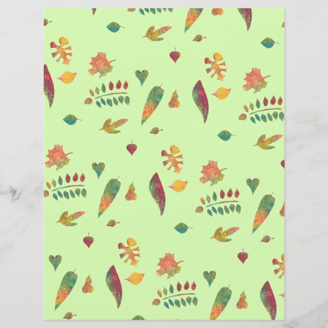 Pretty Fall Leaves on Yellow Green Scrapbook Paper (Front)