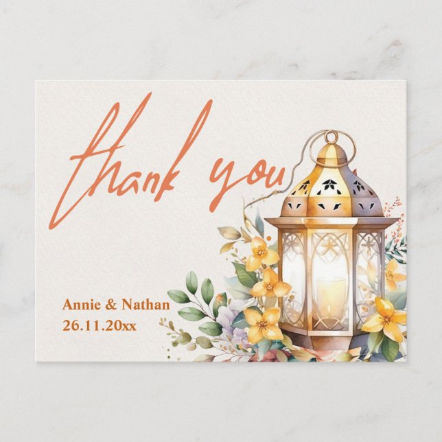 Pretty Fall Leaves Orange Floral Wedding Thank You Postcard (Front)