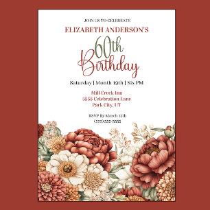 Pretty Fall Peony 60th Birthday Invitation