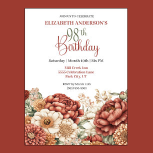 Pretty Fall Peony 98th Birthday Invitation