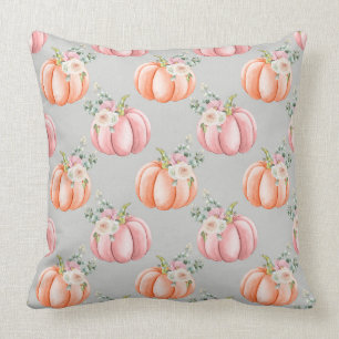Pretty Fall Pink and Grey Pumpkin Pillow