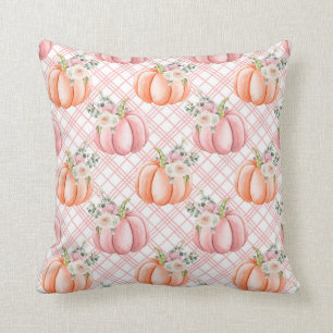 Pretty Fall Pink Watercolor Pumpkin Pillow