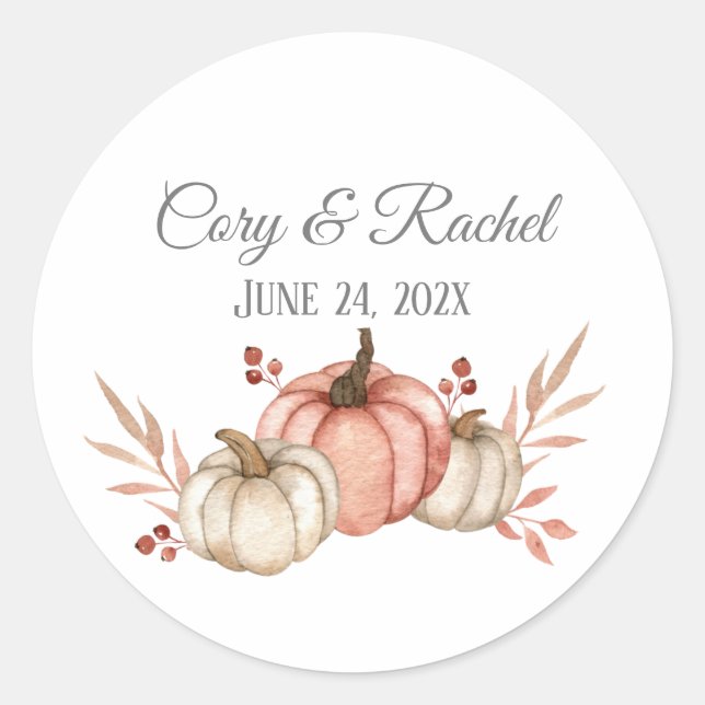 Pretty Fall Pumpkin Bouquet Wedding Classic Round Sticker (Front)