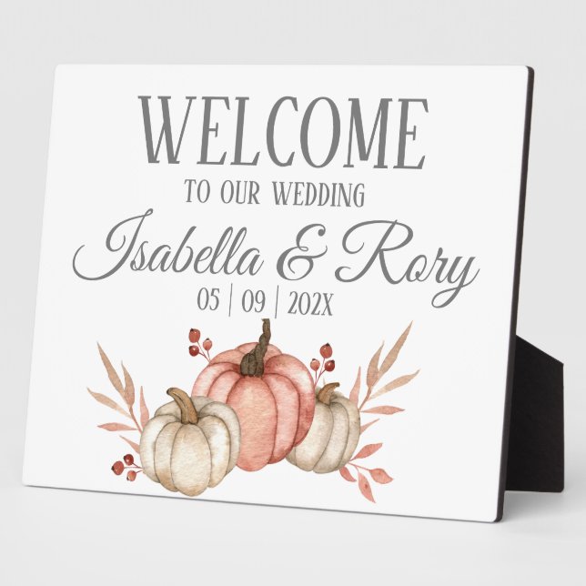 Pretty Fall Pumpkins Bouquet Wedding Tabletop Sign Plaque (Side)