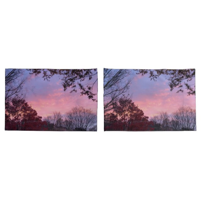 Pretty Fall Sunset Pink Blue Sky Pillowcase (Back-Set)