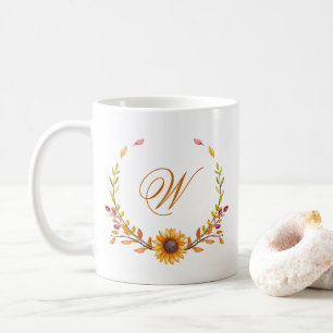 Pretty Fall Yellow Sunflower Bouquet Monogram Coffee Mug