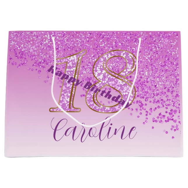 Pretty Falling Pink Glitter 18th Birthday Large Gift Bag (Front)