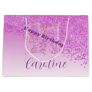 Pretty Falling Pink Glitter 21st Birthday Large Gift Bag