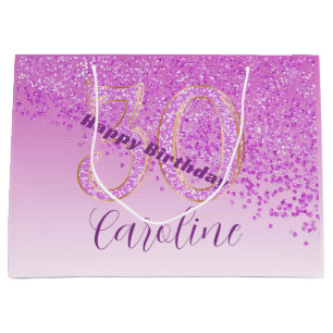 Pretty Falling Pink Glitter 30th Birthday Large Gift Bag