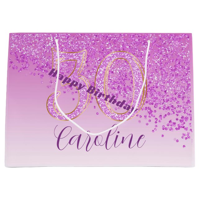 Pretty Falling Pink Glitter 30th Birthday Large Gift Bag (Front)