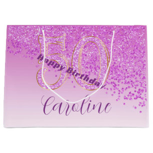 Pretty Falling Pink Glitter 50th Birthday Large Gift Bag
