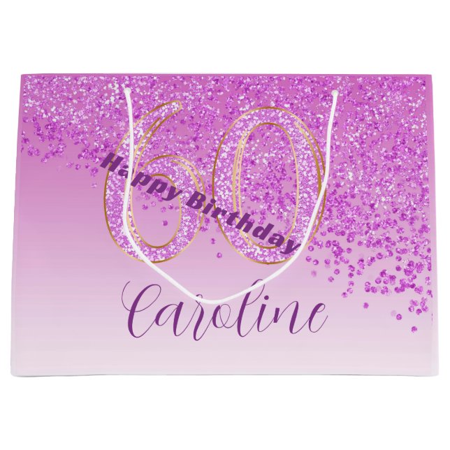 Pretty Falling Pink Glitter 60th Birthday Large Gift Bag (Front)