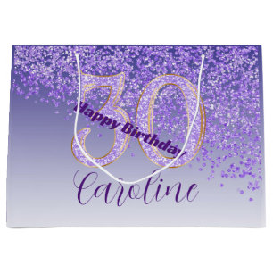 Pretty Falling Purple Glitter 30th Birthday Large Gift Bag