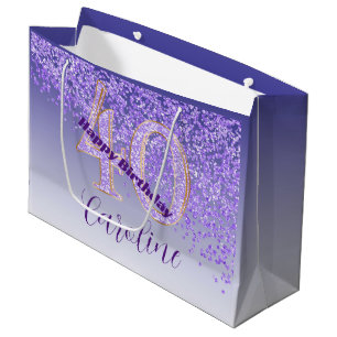 Pretty Falling Purple Glitter 40th Birthday Large Gift Bag