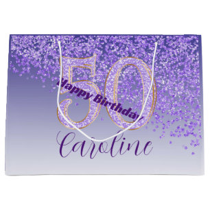 Pretty Falling Purple Glitter 50th Birthday Large Gift Bag