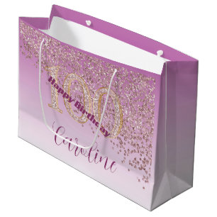 Pretty Falling Rose Gold Glitter 100th Birthday Large Gift Bag