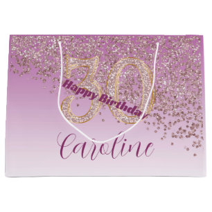 Pretty Falling Rose Gold Glitter 30th Birthday Large Gift Bag
