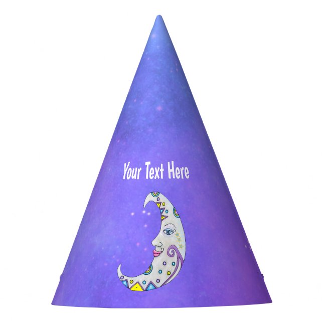 Pretty Fancy Crescent Moon Abstract Shapes Purple Party Hat (Front)