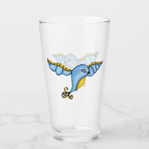 Pretty Fantasy Bluebird in Flight Yellow Tail Glass