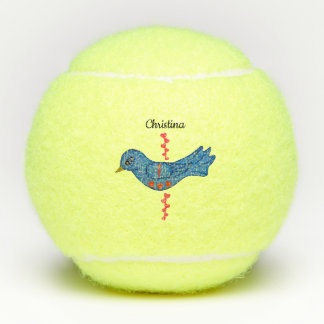 Pretty Fantasy Bluebird With Bright Red Hearts Tennis Balls