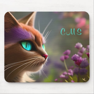Pretty Fantasy Cat Flower *Monogram* Mouse Mat