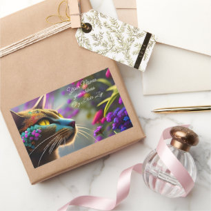 Pretty fantasy flower Cat  Name & Address Rectangular Sticker