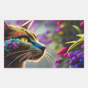 Pretty fantasy flower Cat Rectangular Sticker