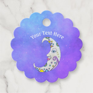 Pretty Fantasy Moon With Face Shapes Purple Sky Favour Tags