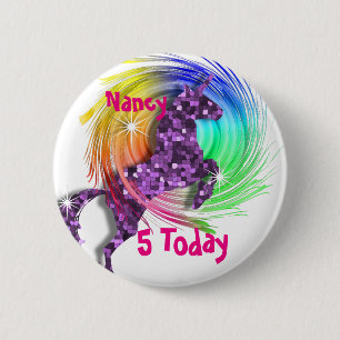 Pretty Fantasy Rainbow Unicorn Personalised Age 6 Cm Round Badge