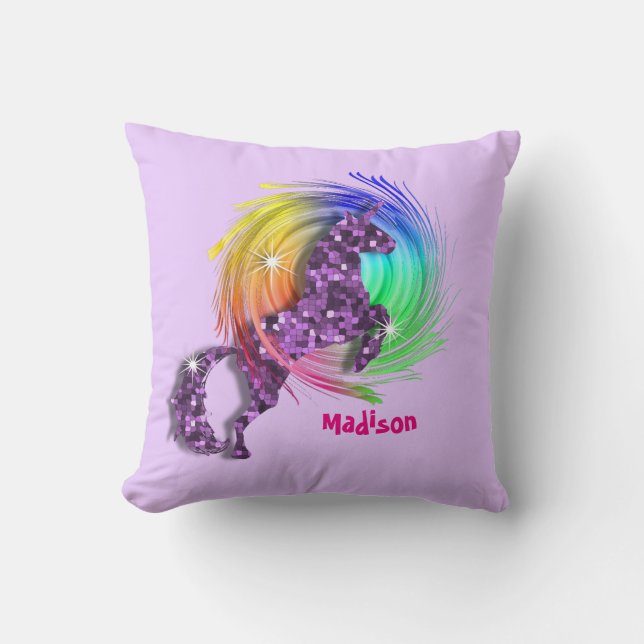 Pretty Fantasy Rainbow Unicorn Personalised Cushion (Front)