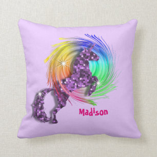 Pretty Fantasy Rainbow Unicorn Personalised Cushion