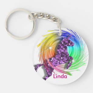 Pretty Fantasy Rainbow Unicorn Personalised Key Ring